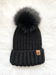 Ready to Ship - Adult Size 100% Peruvian Wool Chunky Knit Hat - Black