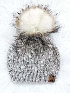 Ready to Ship - Adult Size 100% Peruvian Wool Lightweight Knit Hat - Pearl Grey