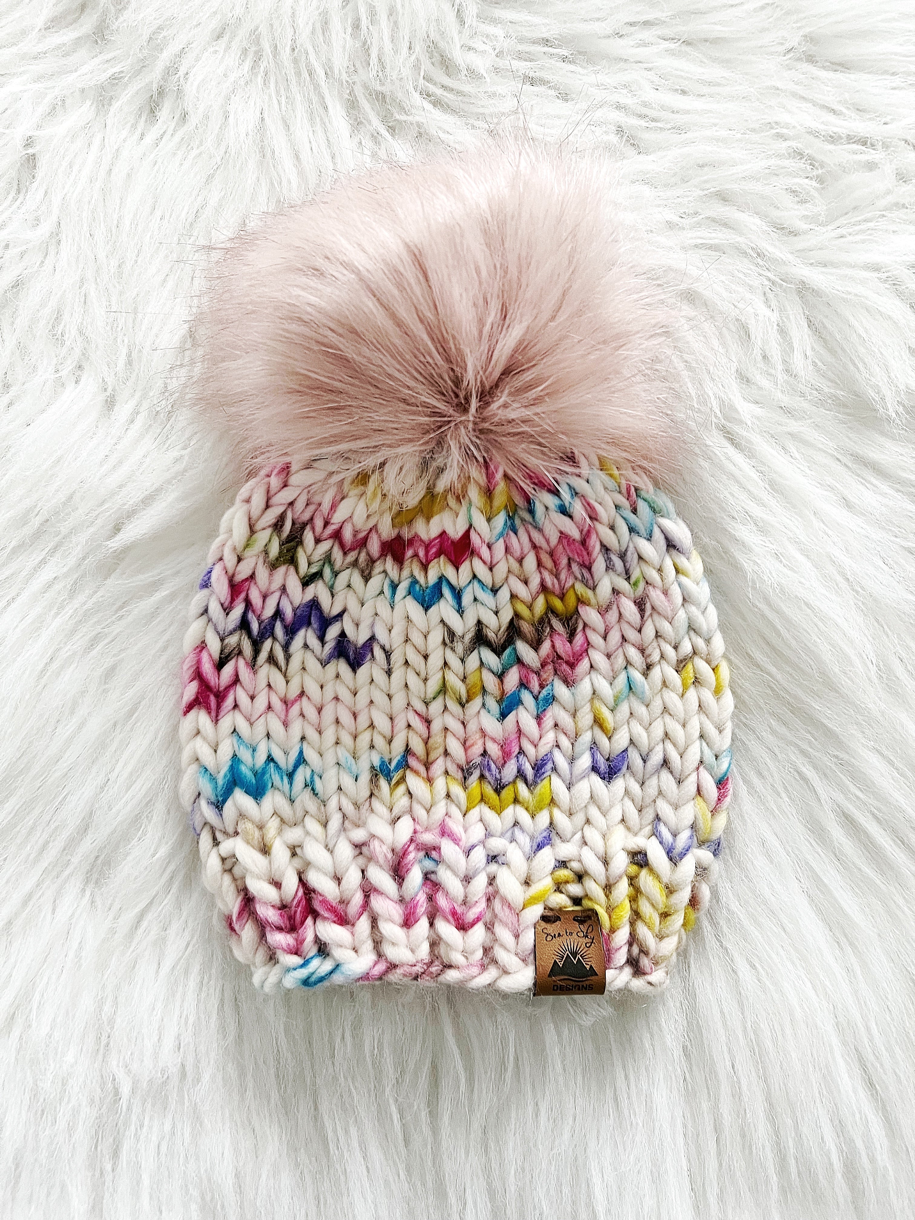 Ready to Ship - Toddler Size 100% Wool Chunky Knit Hat - Hand Painted Sprinkles