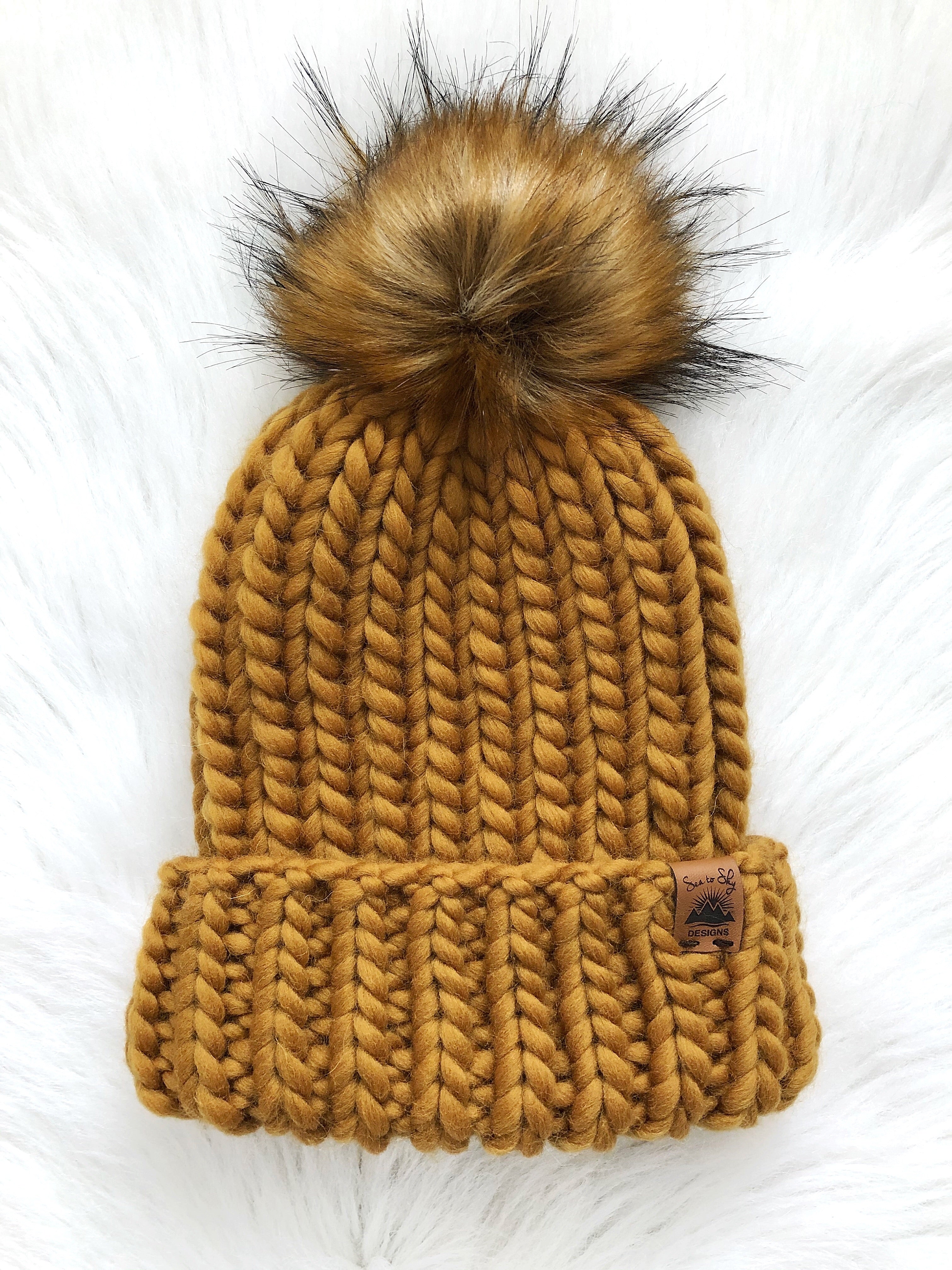 Ready to Ship - Adult Size 100% Peruvian Wool Chunky Knit Hat - Ochre